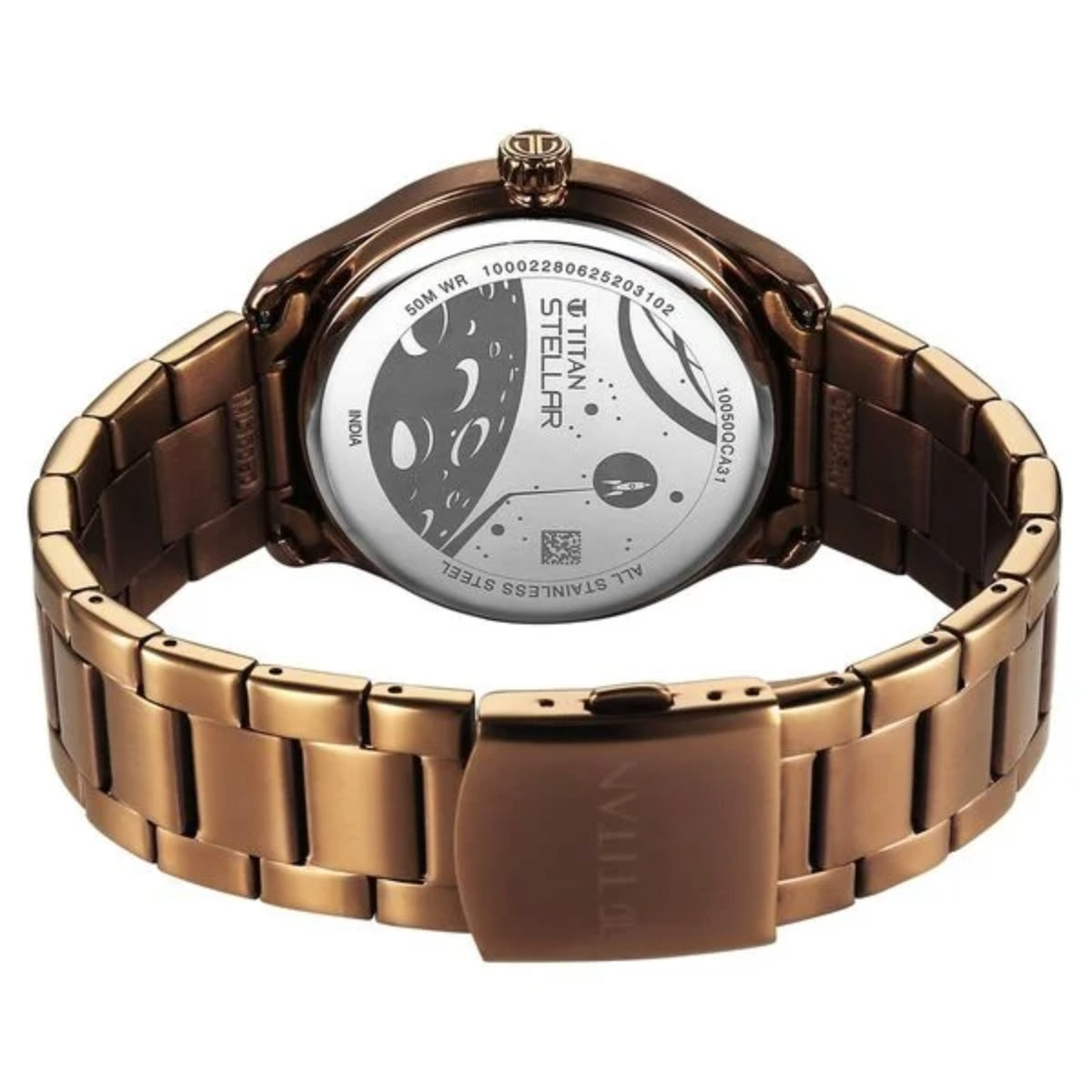 Titan Stellar Analog with Dual Moon Phase and Brown Dial Men Watch 10050QM01