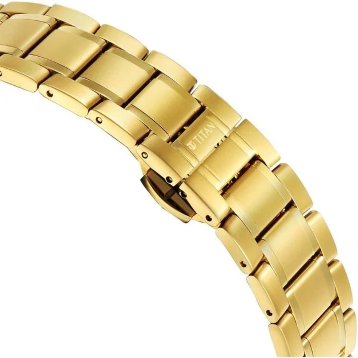 Gold metal bracelet on a white background