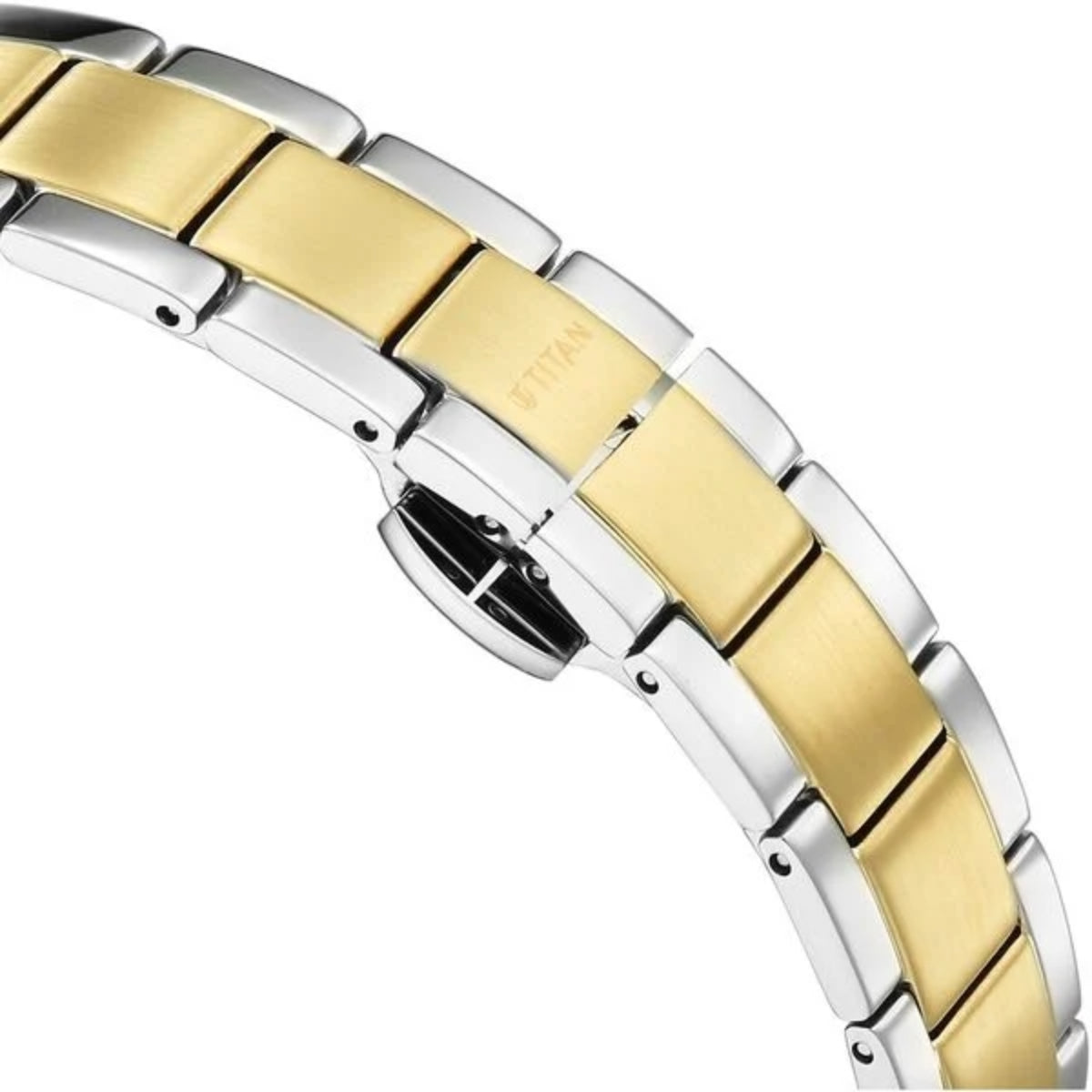 Two-tone gold and silver bracelet on a white background