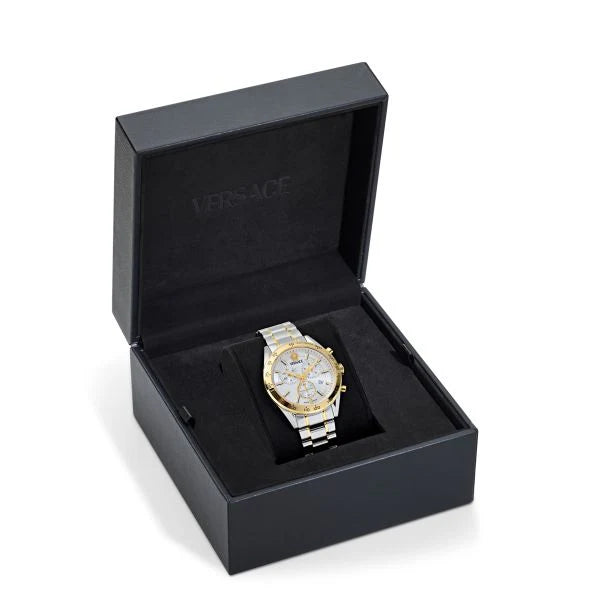 Versace Unisex V-Code Chrono Silver Round Dial Analog Watch - VE0CA0224