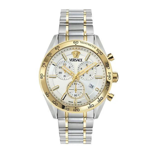 Versace Unisex V-Code Chrono Silver Round Dial Analog Watch - VE0CA0224