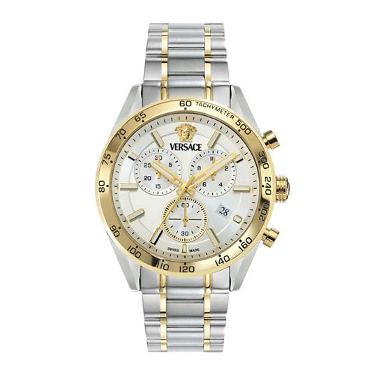 Versace Unisex V-Code Chrono Silver Round Dial Analog Watch - VE0CA0224