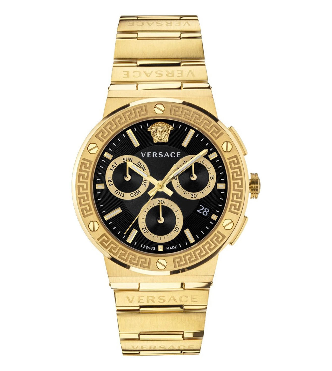 VERSACE　腕時計　クロノグラフ　ゴールド　VEZ900421　グレカロゴ VERSACE Greca Logo Chronograph Watch for Men - VEZ900421