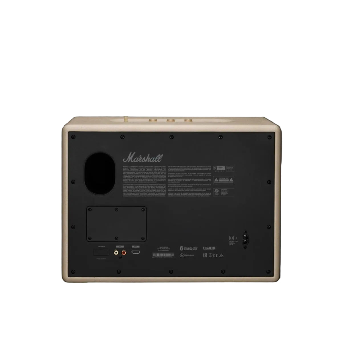 Back view of a Marshall amplifier on a dark background