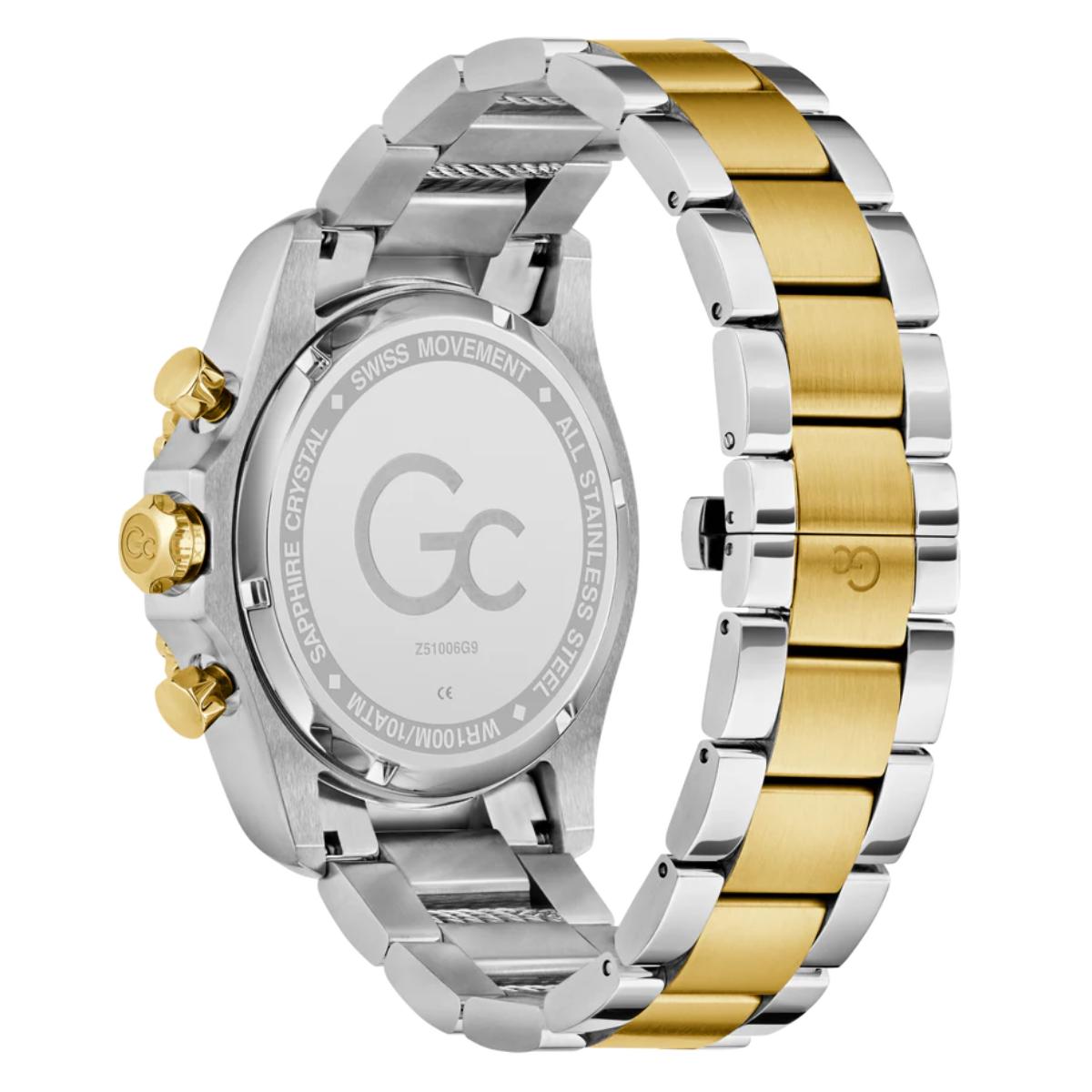 Two-tone silver and gold watch with visible brand logo on a white background