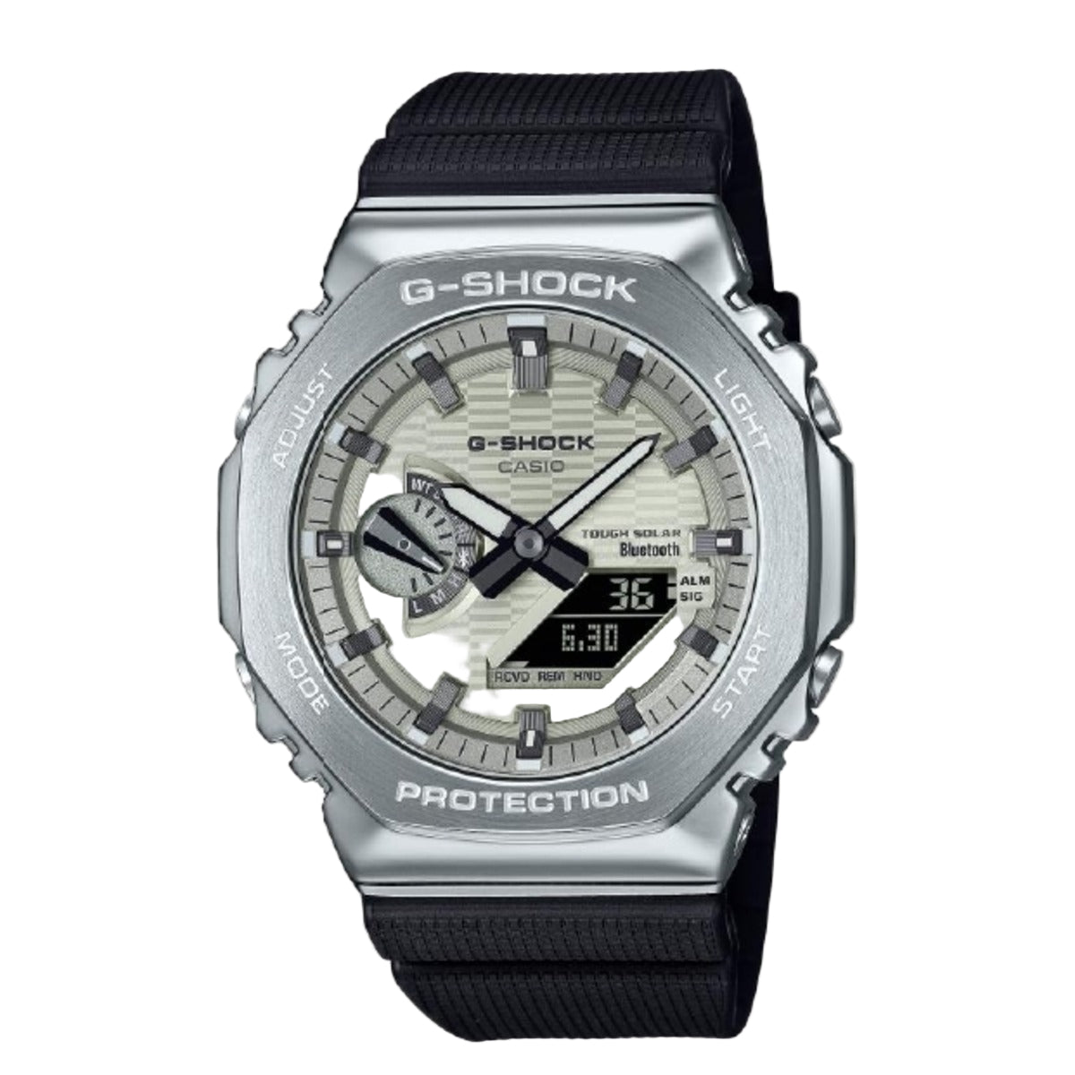 G-Shock Casio watch with black strap on a light gray background