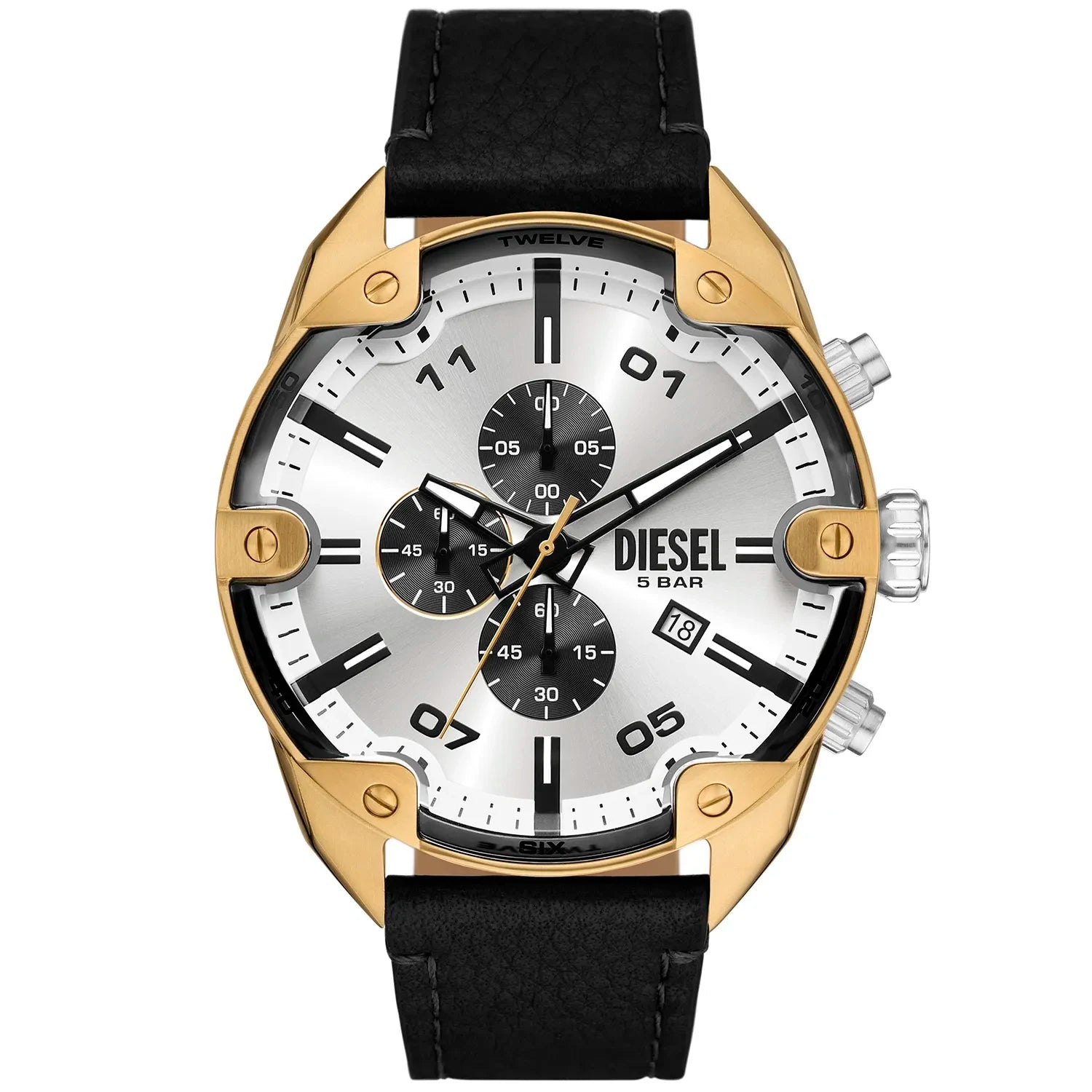 DZ4671 Diesel | Spiked Chronograph Silver Dial Analog Watch (Men DZ4671 Diesel | Spiked Chronograph Silver Dial Analog Watch (Men