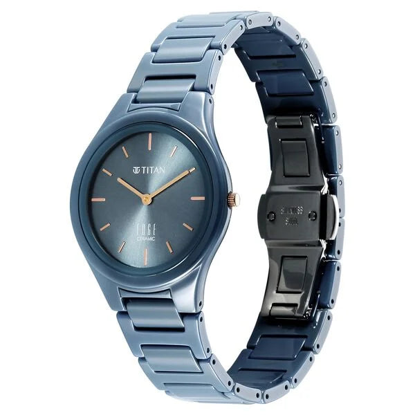 Titan Edge Ceramic Quartz Analog Blue Dial Watch For Women - NT2653QC07