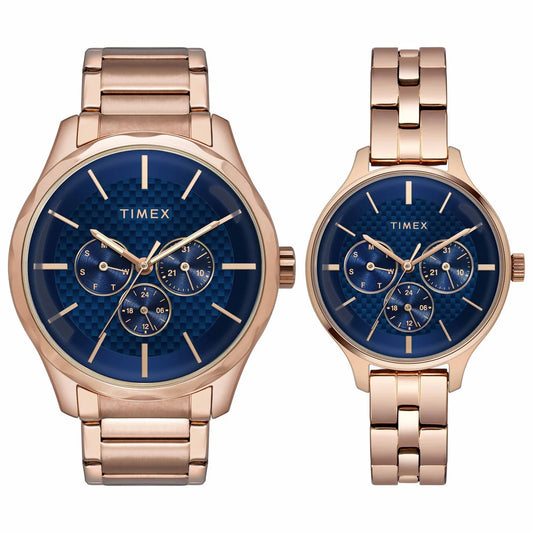 Timex Fashion Pair's Analog Blue Dial Stainless Steel Watch - TW00PR290