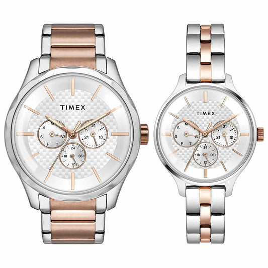 Timex Fashion Silver Round Dial Analog Couple Watch TW00PR291