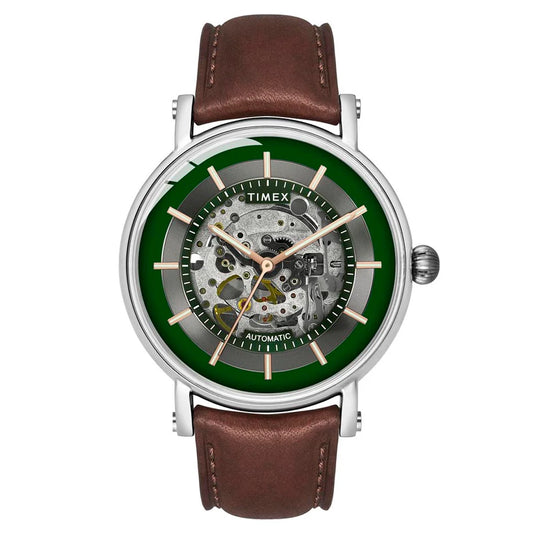 Timex E Class Men's Green Dial Round Case Automatic Watch TWEG16717
