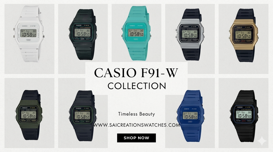 Casio F91W collection multiple digital watches hero image