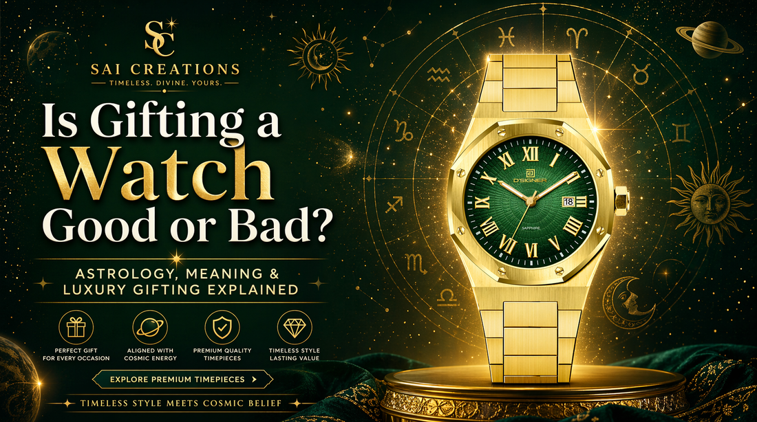 Luxury green dial watch with Roman numerals representing astrology-based gifting meaning in India