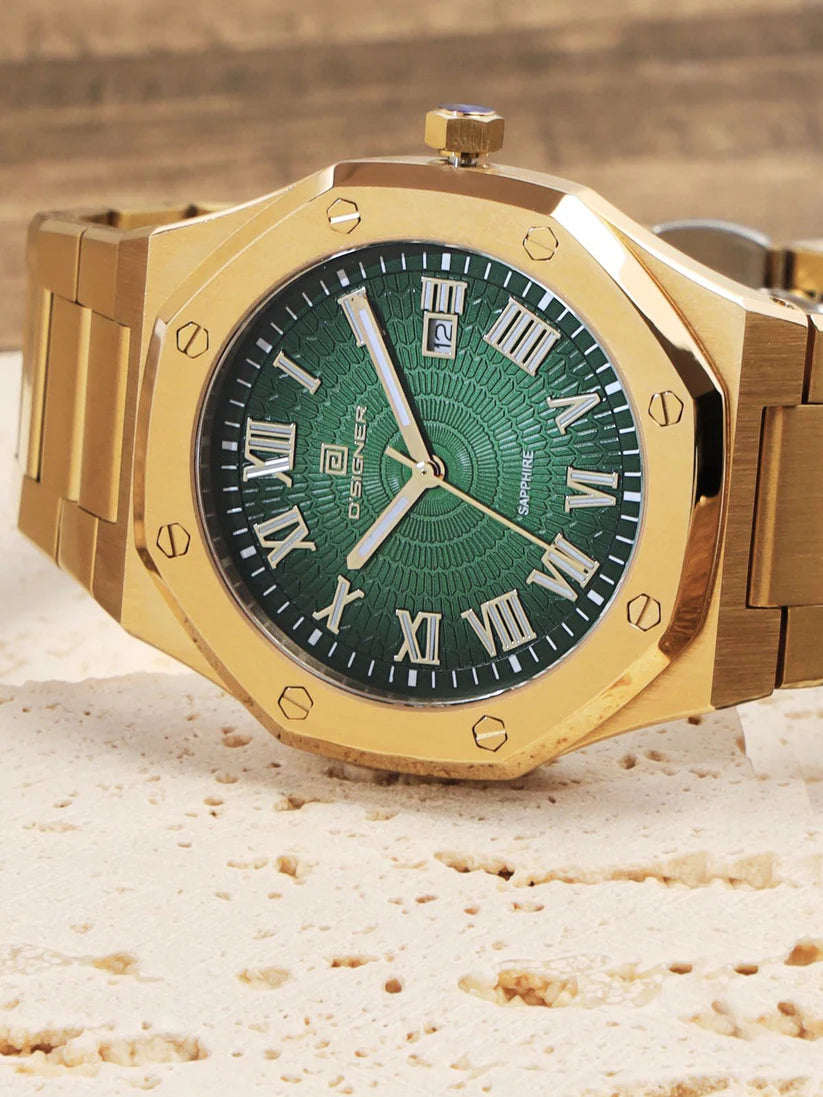 Men's Green Dial Watch with Roman Numerals