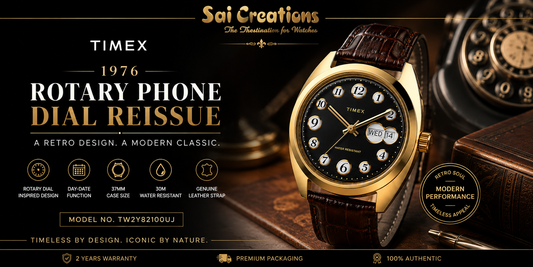 Timex 1976 Rotary Phone Dial Reissue TW2Y82100UJ with gold-tone case black dial and brown leather strap