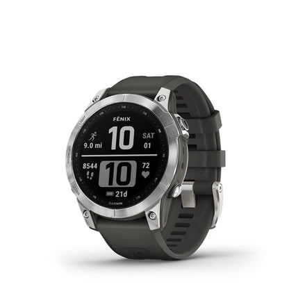 010-02540-05 GARMIN | Fenix 7 Silver With Graphite Band GPS Watch (Unisex)