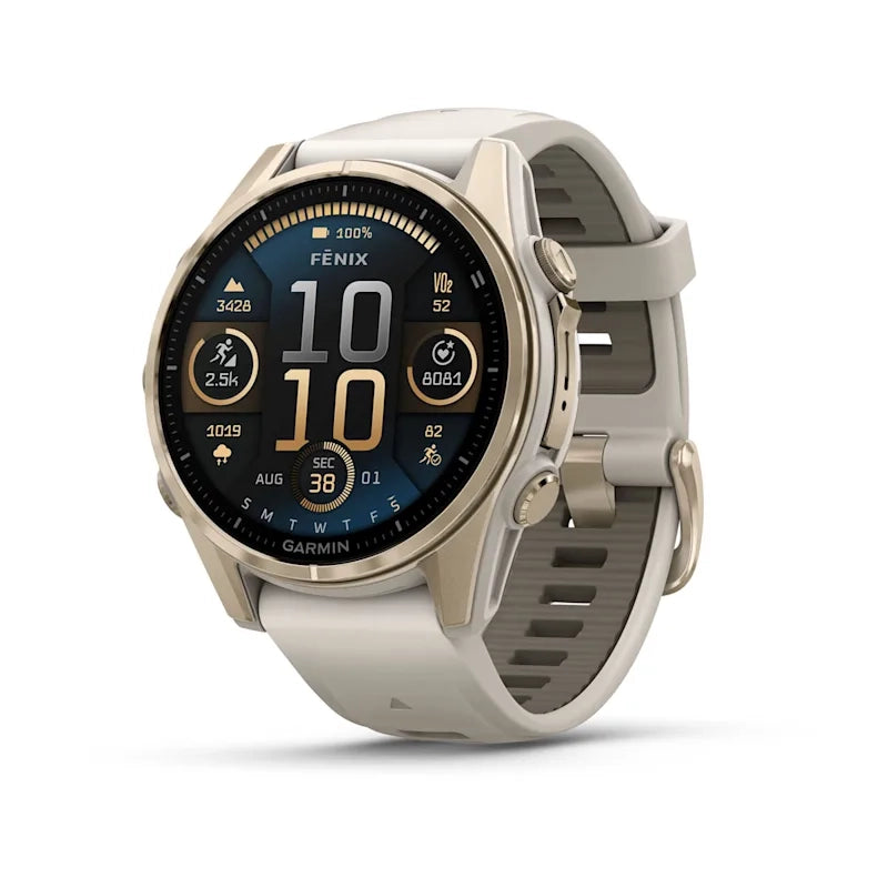 GARMIN Fenix 8 Soft Gold 43mm Case with Fog Grey/Dark Sandstone Silicone Band - 010-02903-18