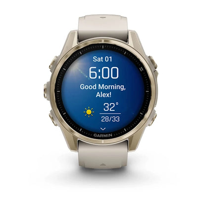 GARMIN Fenix 8 Soft Gold 43mm Case with Fog Grey/Dark Sandstone Silicone Band - 010-02903-18