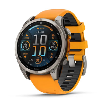 Fenix 8 47mm, AMOLED Sapphire, Titanium with Spark orange/graphite silicone Band