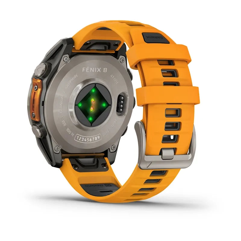 Fenix 8 47mm, AMOLED Sapphire, Titanium with Spark orange/graphite silicone Band