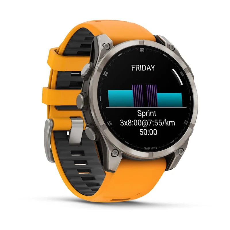 Fenix 8 47mm, AMOLED Sapphire, Titanium with Spark orange/graphite silicone Band