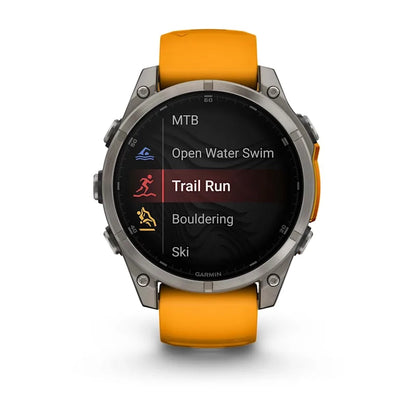 Fenix 8 47mm, AMOLED Sapphire, Titanium with Spark orange/graphite silicone Band