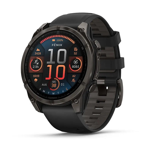 Fenix 8 47mm, AMOLED Sapphire, Carbon grey DLC titanium with Black/pebble grey silicone band