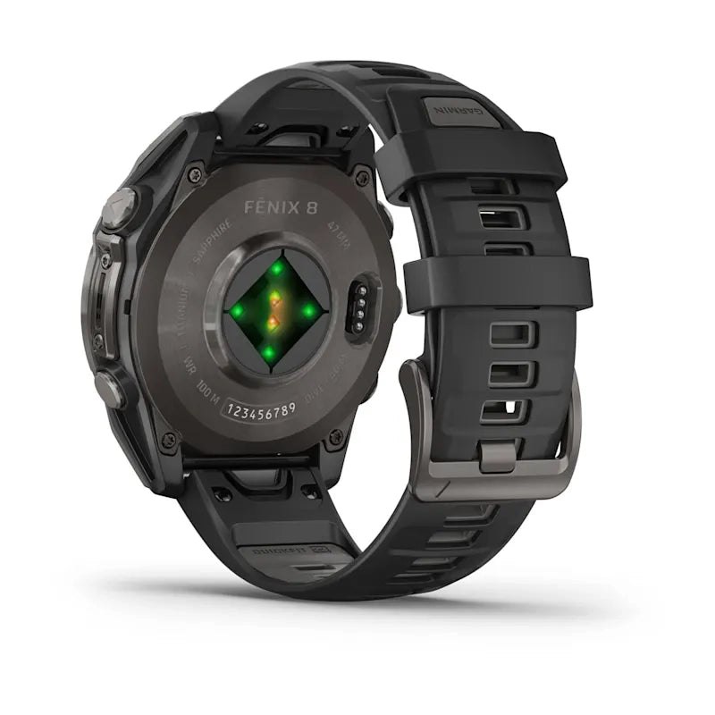 Fenix 8 47mm, AMOLED Sapphire, Carbon grey DLC titanium with Black/pebble grey silicone band