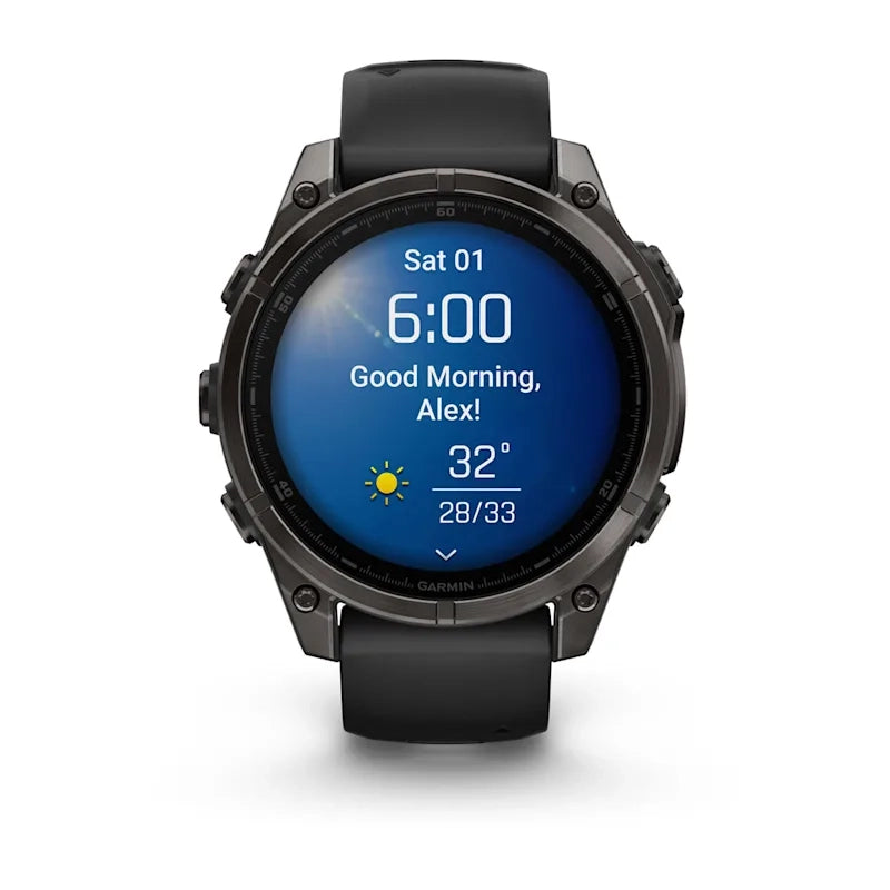 Fenix 8 47mm, AMOLED Sapphire, Carbon grey DLC titanium with Black/pebble grey silicone band