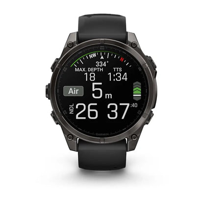 Fenix 8 47mm, AMOLED Sapphire, Carbon grey DLC titanium with Black/pebble grey silicone Band