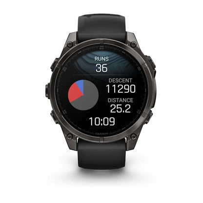 Fenix 8 47mm, AMOLED Sapphire, Carbon grey DLC titanium with Black/pebble grey silicone Band