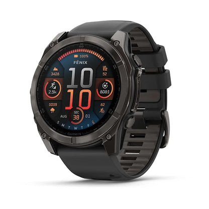 Fenix 8 51mm, AMOLED Sapphire, Carbon grey DLC with Black/pebble grey silicone band