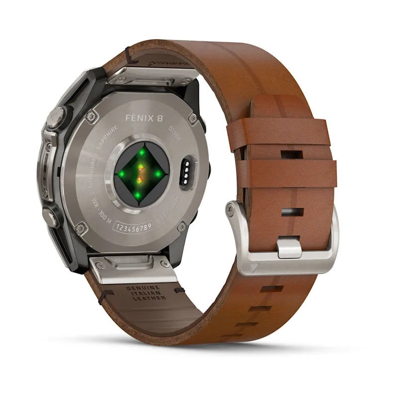 Fenix 8 51mm, AMOLED Sapphire, Titanium with Chestnut Leather Band