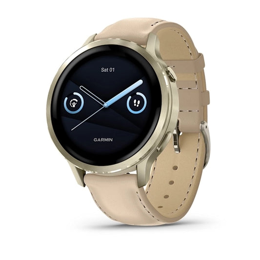 Garmin Venu 4 41MM Lunar Gold with Sandy Beige Leather Band Smart Watch