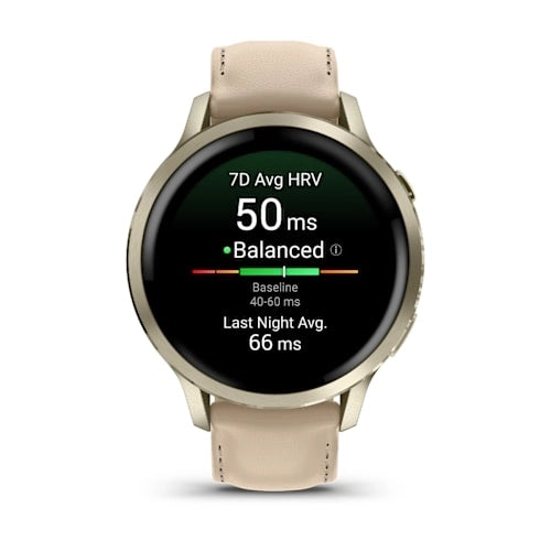 Garmin Venu 4 41MM Lunar Gold with Sandy Beige Leather Band Smart Watch