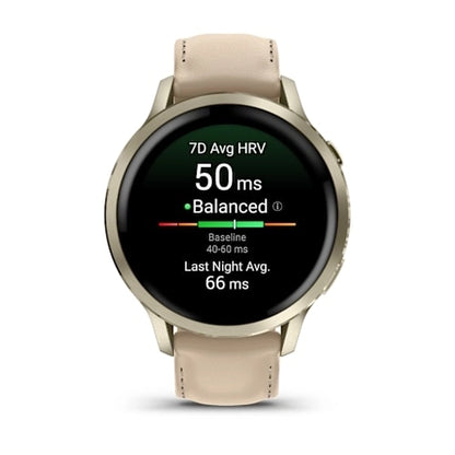 Garmin Venu 4 41MM Lunar Gold with Sandy Beige Leather Band Smart Watch