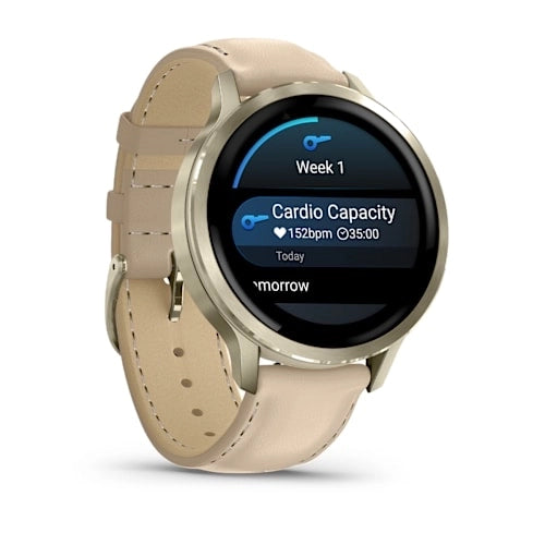 Garmin Venu 4 41MM Lunar Gold with Sandy Beige Leather Band Smart Watch