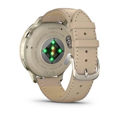 Garmin Venu 4 41MM Lunar Gold with Sandy Beige Leather Band Smart Watch