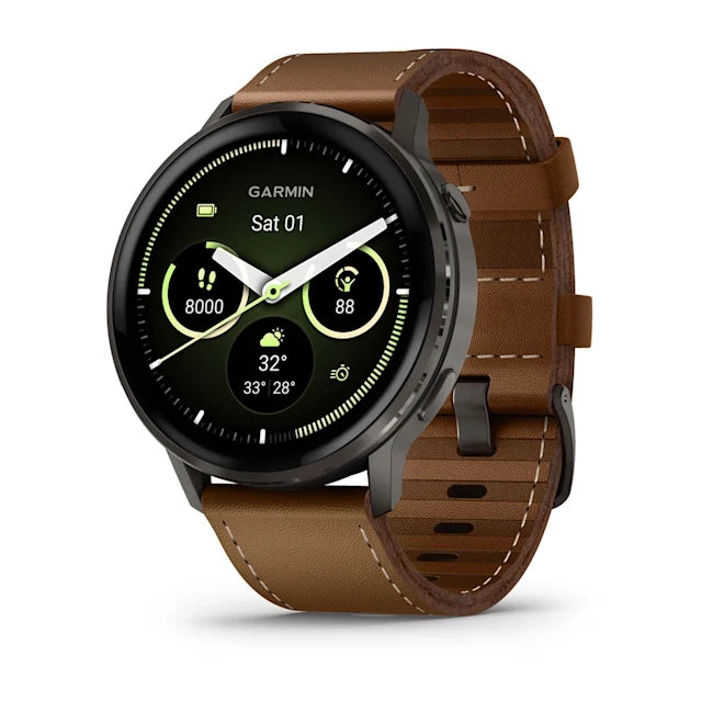 Garmin Venu 4 45MM Slate with Black Silicone Band and Brown Leather Band