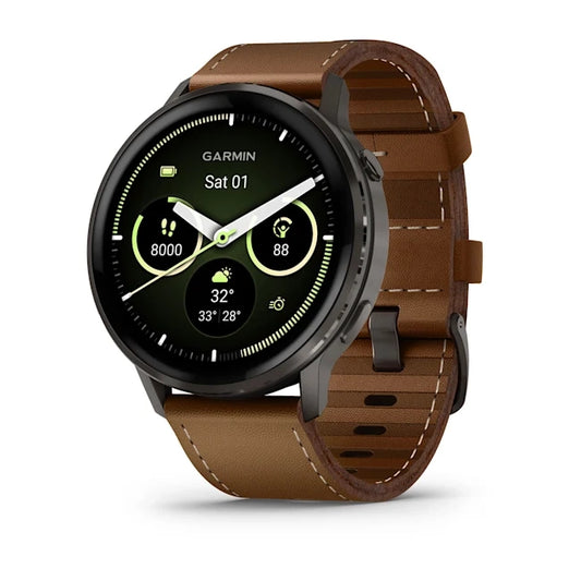 Garmin Venu 4 45MM Slate with Black Silicone Band and Brown Leather Band