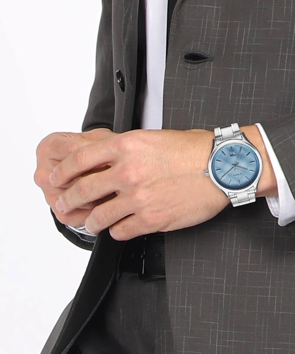 Titan Palette Of Time Quartz Analog with Date Blue Dial Watch For Men 10033SM01
