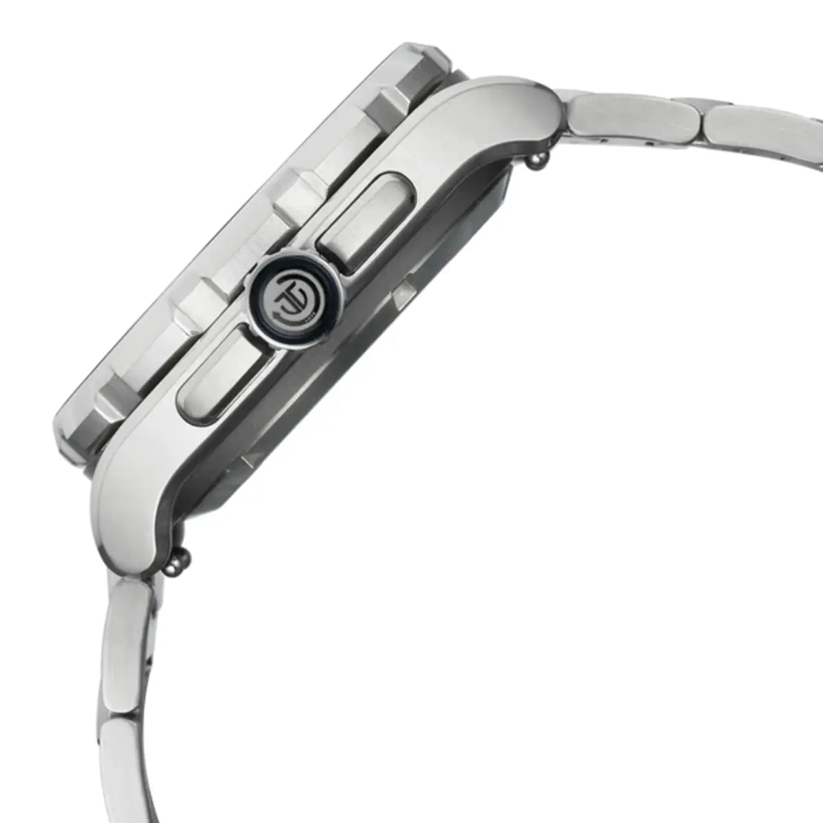 Close-up of a watch with a black strap on a white background