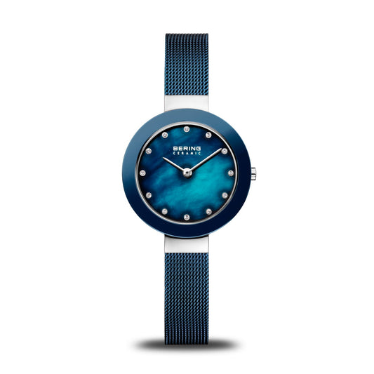 Bering Ceramic Round Quartz Blue Dial Analog Women Watch 11429-787