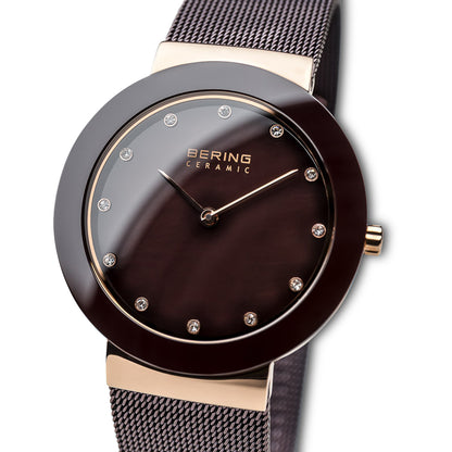 Bering Ceramic Brown Round Dial Analog Women’s Watch – 11435-262