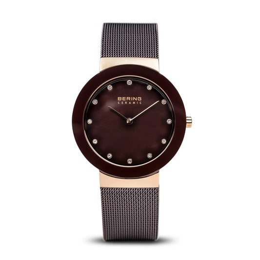 Bering Ceramic Brown Round Dial Analog Women’s Watch – 11435-262