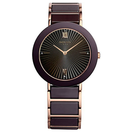 Bering Ceramic Brown Round Dial Analog Women's Watch 11435-762-I