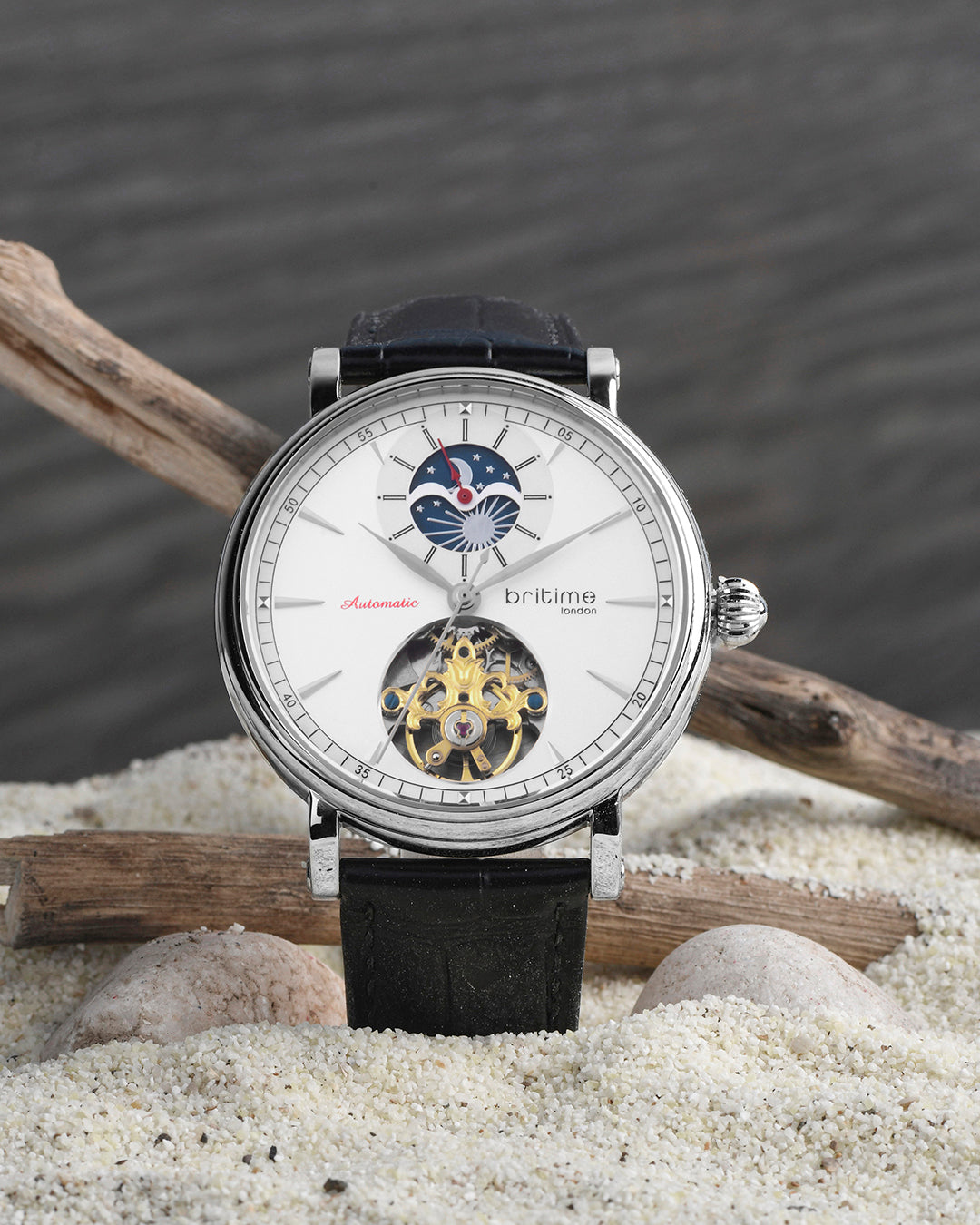 Britime Jupiter Men Automatic Silver Dial Analog Leather Strap Watch 127-L10306