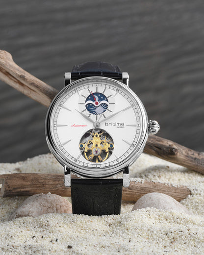 Britime Jupiter Men Automatic Silver Dial Analog Leather Strap Watch 127-L10306