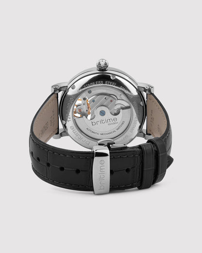 Britime Jupiter Men Automatic Silver Dial Analog Leather Strap Watch 127-L10306