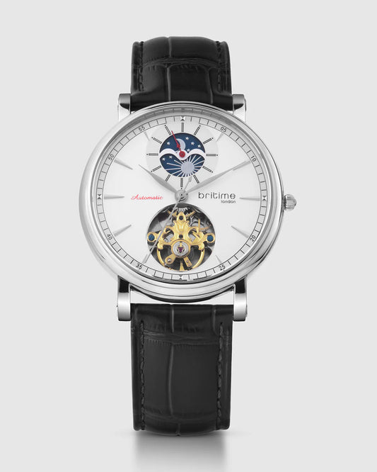 Britime Jupiter Men Automatic Silver Dial Analog Leather Strap Watch 127-L10306